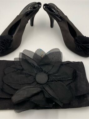 Womens Unlisted Black Floral Evening Clutch with Matching Heels